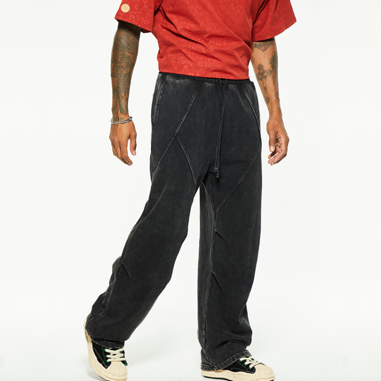 High street casual loose patchwork fabric design pants