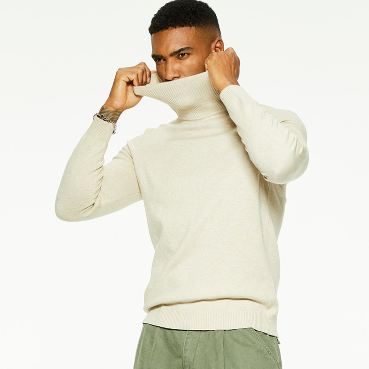 New high-neck versatile solid color slim sweater