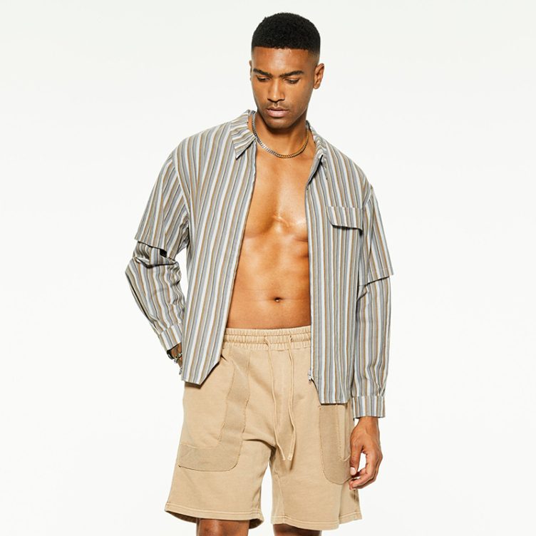 New loose simple casual pocket stripe shirts