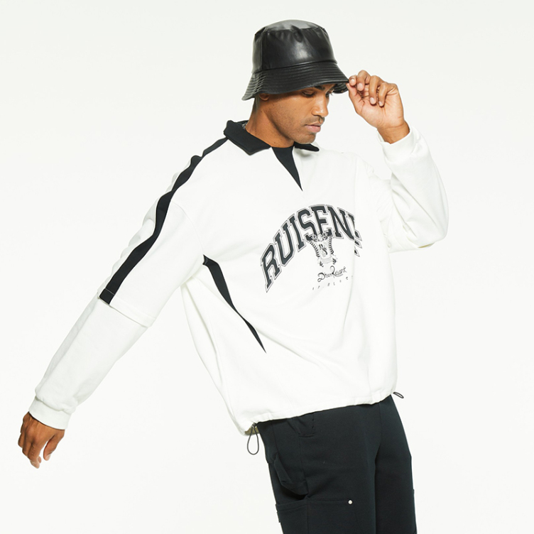 Lapel letter printed tide loose long sleeve T-shirts