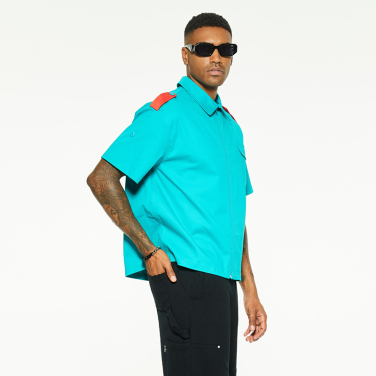 Casual simple loose short sleeve lapel zipper cardigan shirts