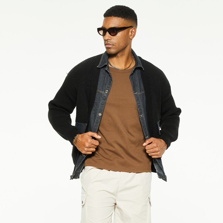Denim patchwork fake two piece jackets