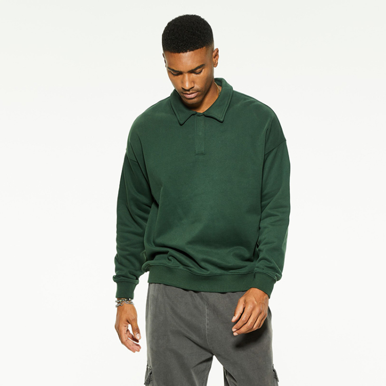Fleece terry loose lapel hipster polo hoodies