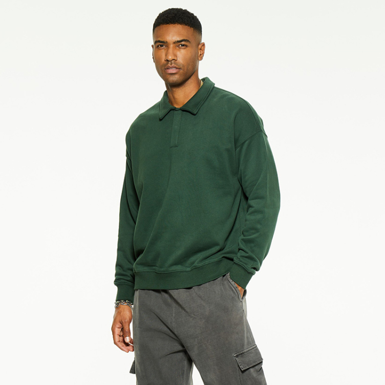 Fleece terry loose lapel hipster polo hoodies