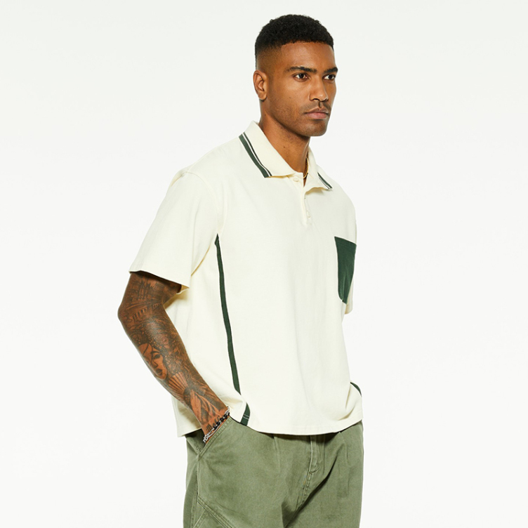 Cotton lapel hipster drop shoulder color collision polo shirts
