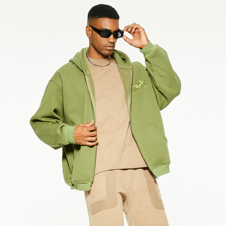 American hipster zip printed and embroidered hoodies
