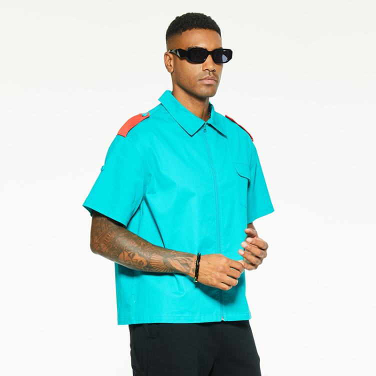 Casual simple loose short sleeve lapel zipper cardigan shirts