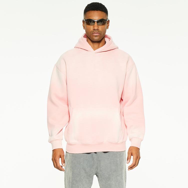 Pink small fresh washed kangaroo pocket hoodies