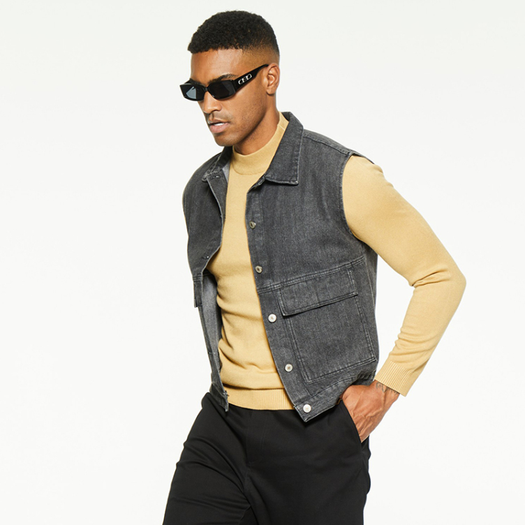 Simple slim fit denim vest