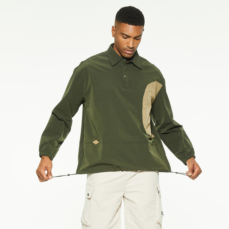 oversize side pocket trend casual polo shirt