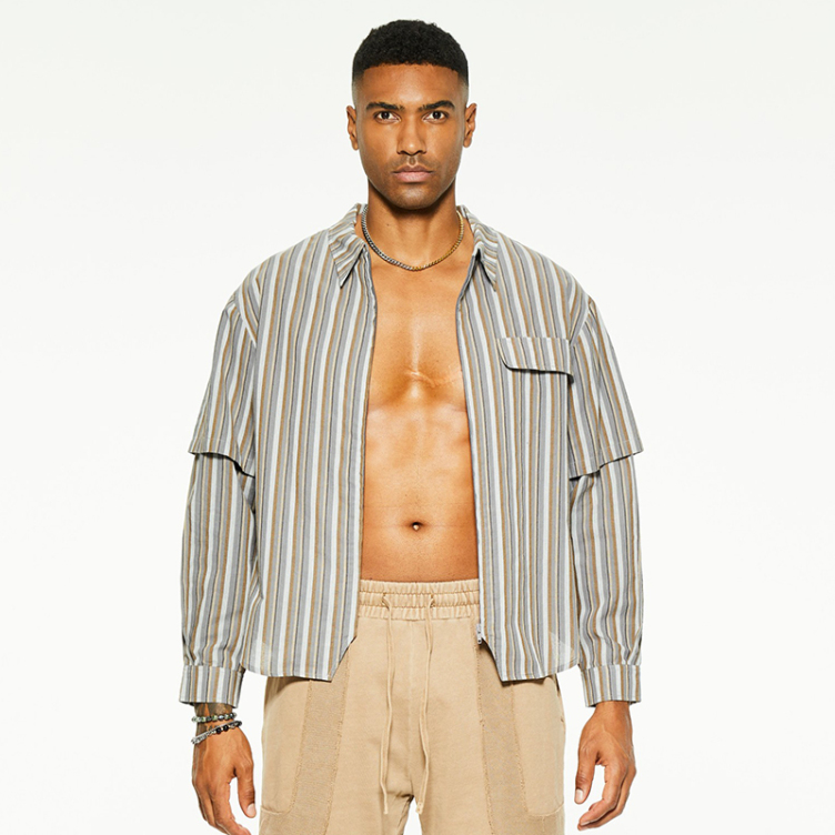 New loose simple casual pocket stripe shirts