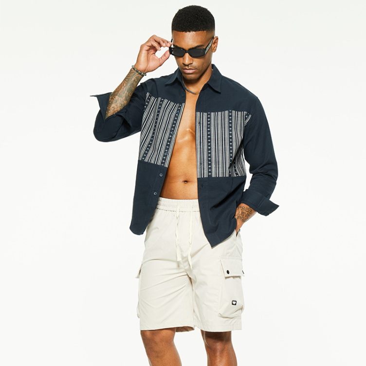 Stylish striped patchwork cotton shirt