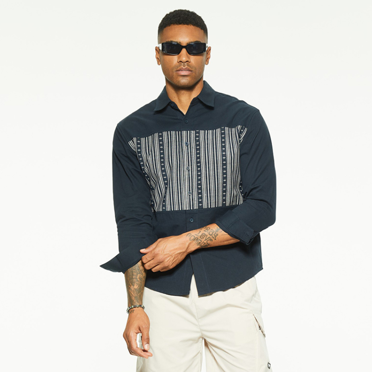 Stylish striped patchwork cotton shirt