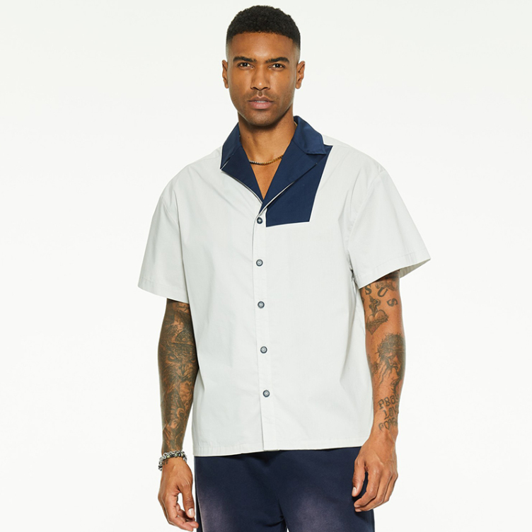 Lapel color collision simple short sleeve shirts