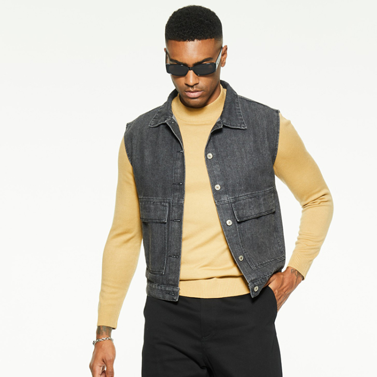 Simple slim fit denim vest