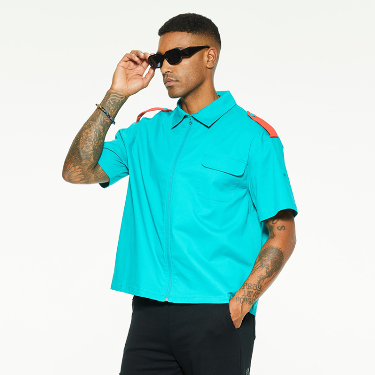 Casual simple loose short sleeve lapel zipper cardigan shirts