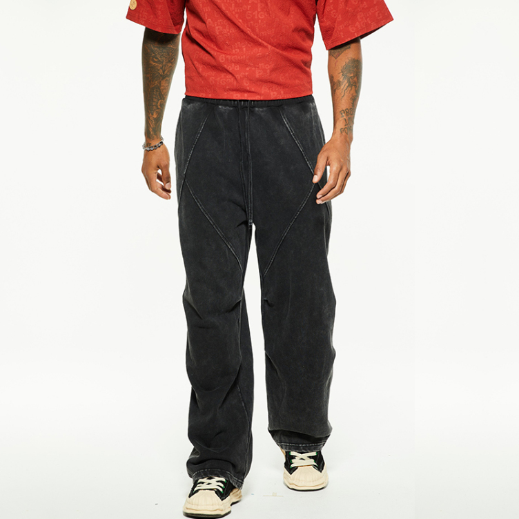 High street casual loose patchwork fabric design pants
