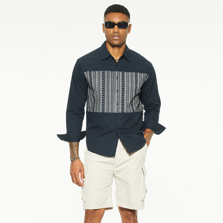 Stylish striped patchwork cotton shirt