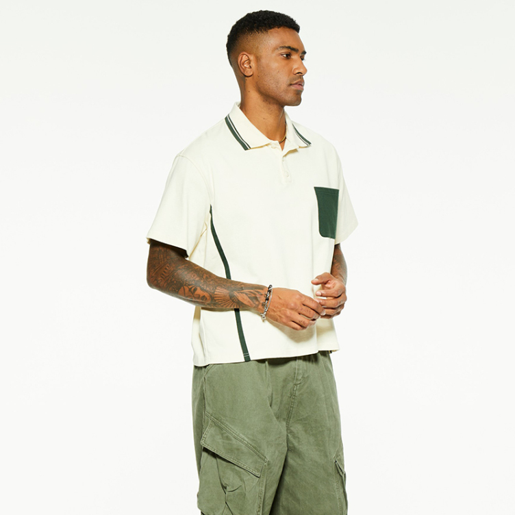 Cotton lapel hipster drop shoulder color collision polo shirts