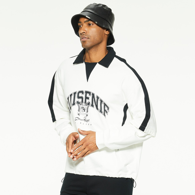 Lapel letter printed tide loose long sleeve T-shirts