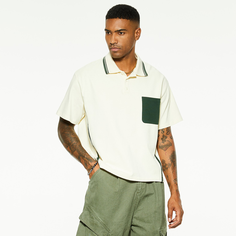 Cotton lapel hipster drop shoulder color collision polo shirts