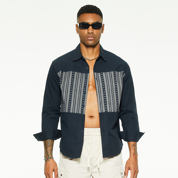 Stylish striped patchwork cotton shirt
