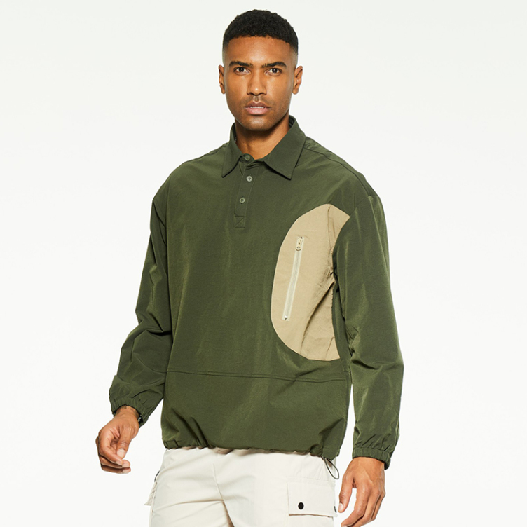 oversize side pocket trend casual polo shirt