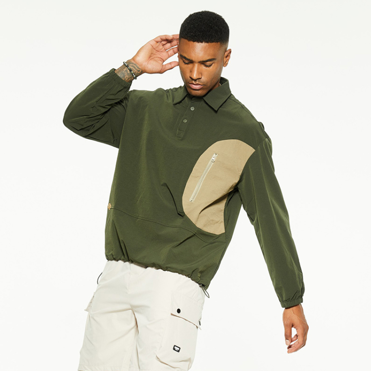 oversize side pocket trend casual polo shirt