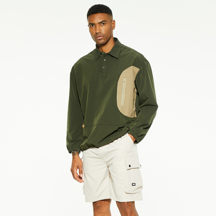oversize side pocket trend casual polo shirt
