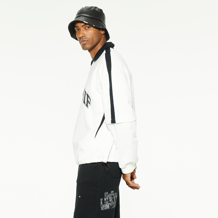 Lapel letter printed tide loose long sleeve T-shirts