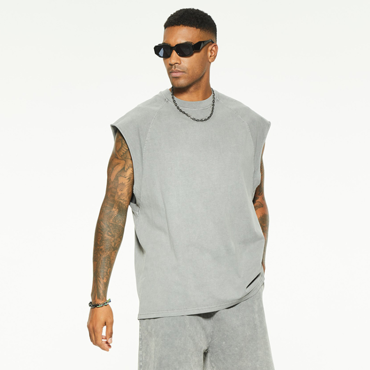 Oversize loose organic cotton solid color sleeveless T-shirt