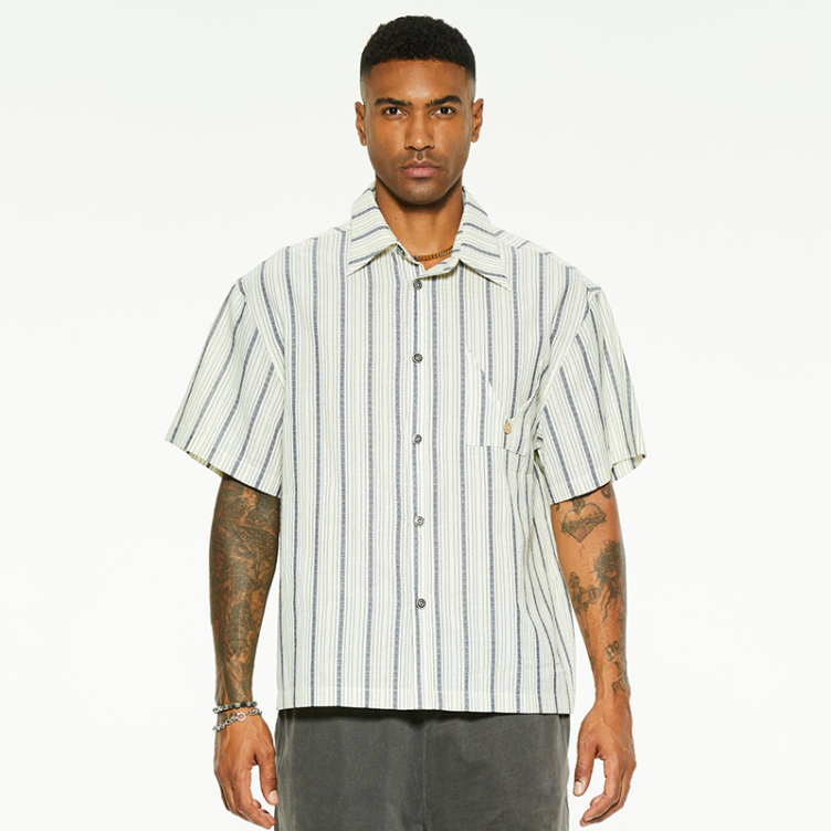Short sleeve vintage loose striped shirts