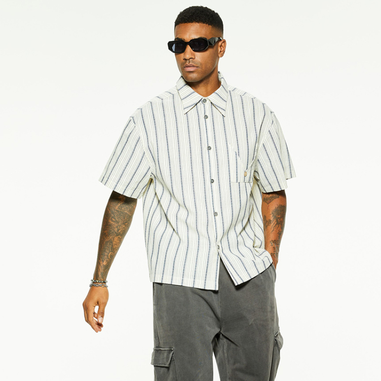 Short sleeve vintage loose striped shirts