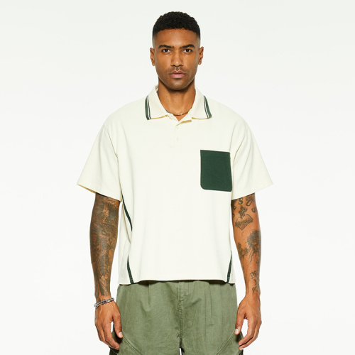 Cotton lapel hipster drop shoulder color collision polo shirts