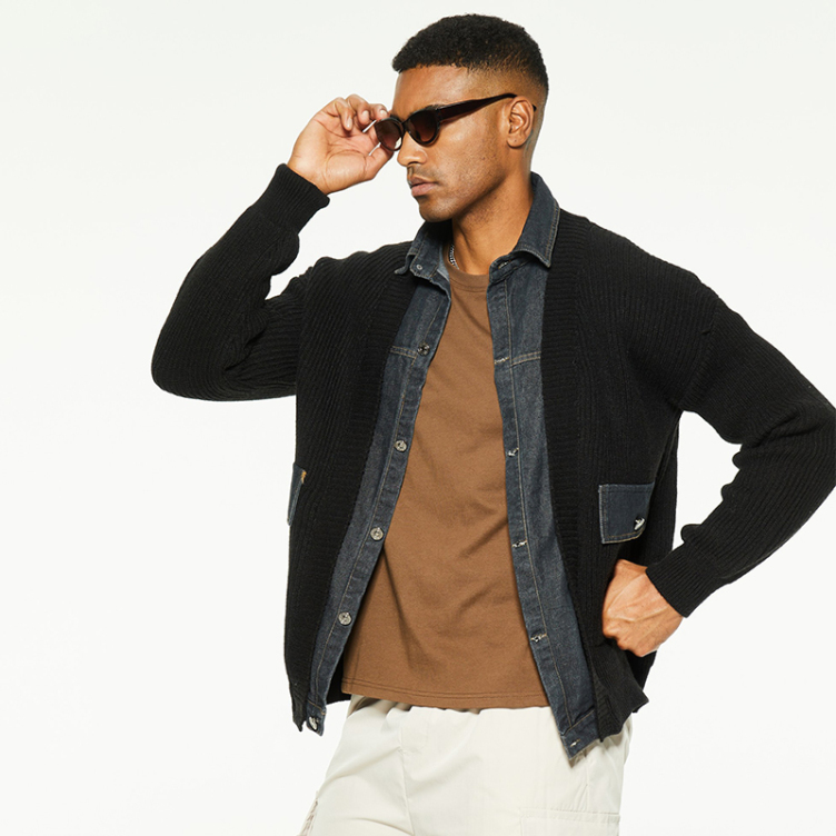 Denim patchwork fake two piece jackets