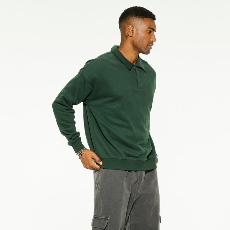 Fleece terry loose lapel hipster polo hoodies