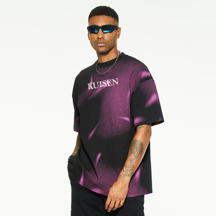 Washed pony American stripe loose casual T-Shirt