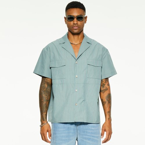 Blue and white striped premium loose short sleeve shirts