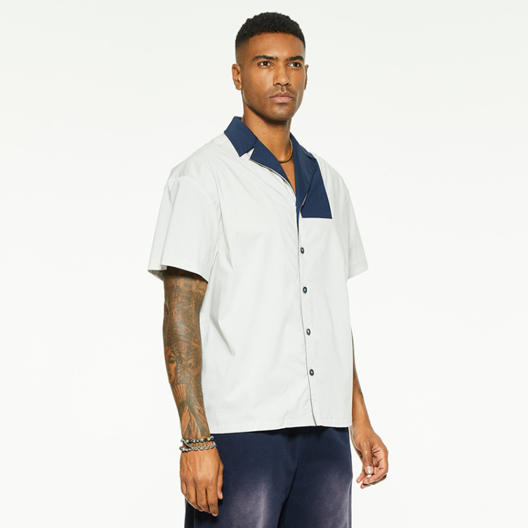 Lapel color collision simple short sleeve shirts