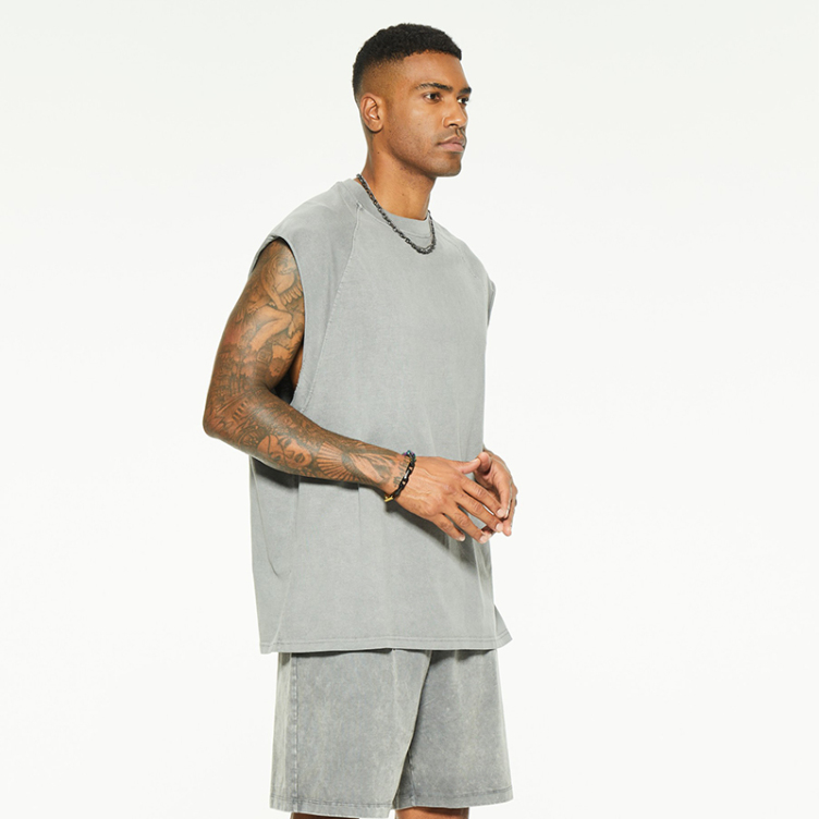 Oversize loose organic cotton solid color sleeveless T-shirt