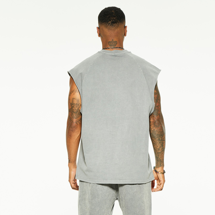 Oversize loose organic cotton solid color sleeveless T-shirt