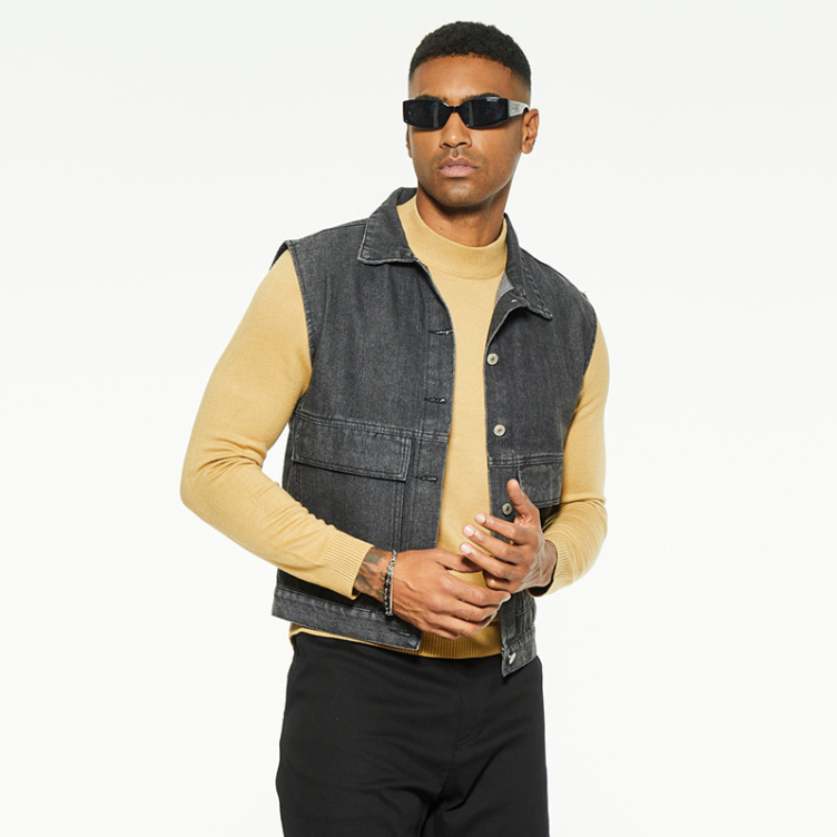 Simple slim fit denim vest