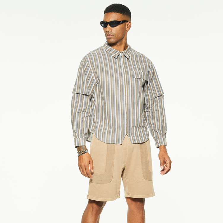 New loose simple casual pocket stripe shirts