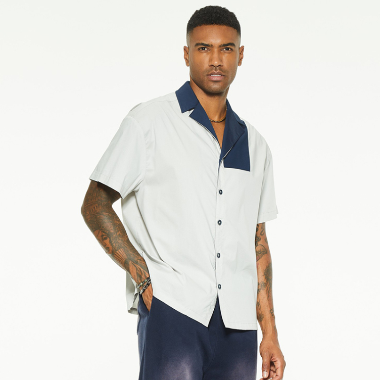Lapel color collision simple short sleeve shirts