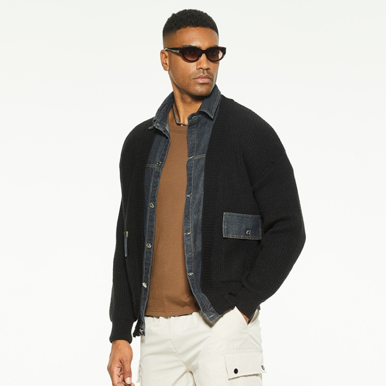 Denim patchwork fake two piece jackets