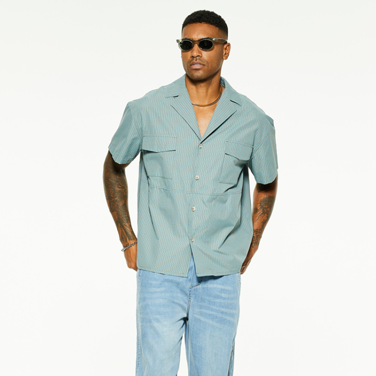 Blue and white striped premium loose short sleeve shirts