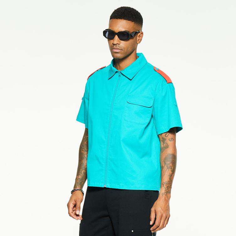 Casual simple loose short sleeve lapel zipper cardigan shirts