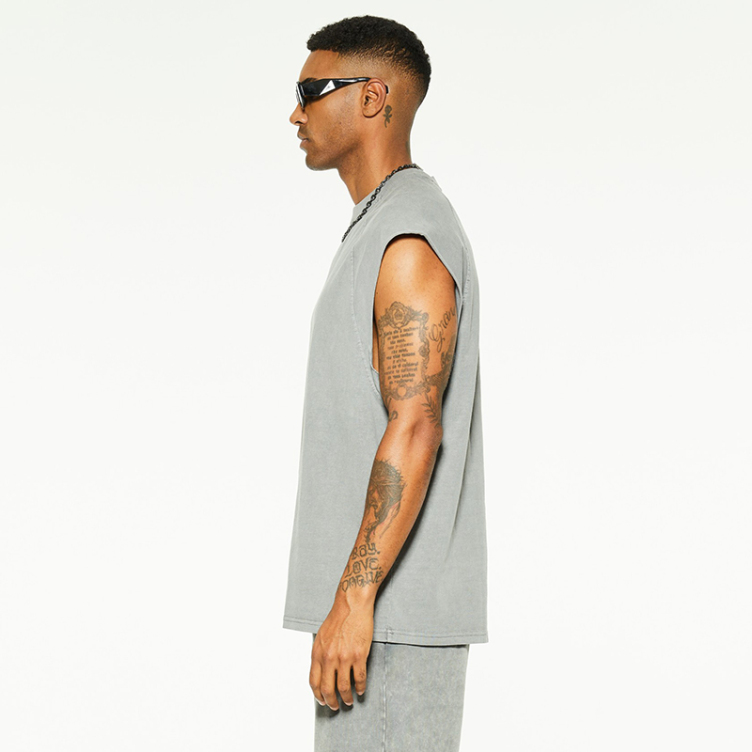 Oversize loose organic cotton solid color sleeveless T-shirt