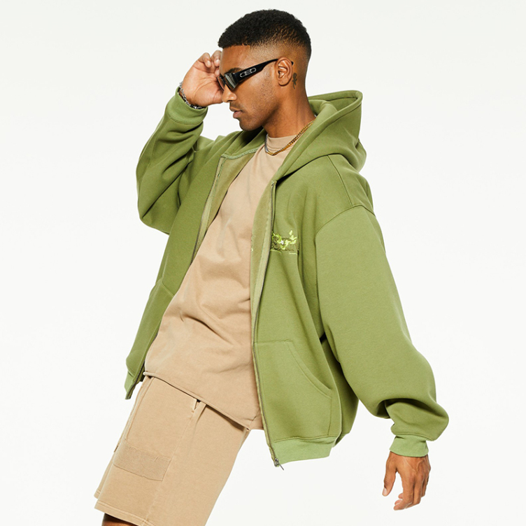 American hipster zip printed and embroidered hoodies