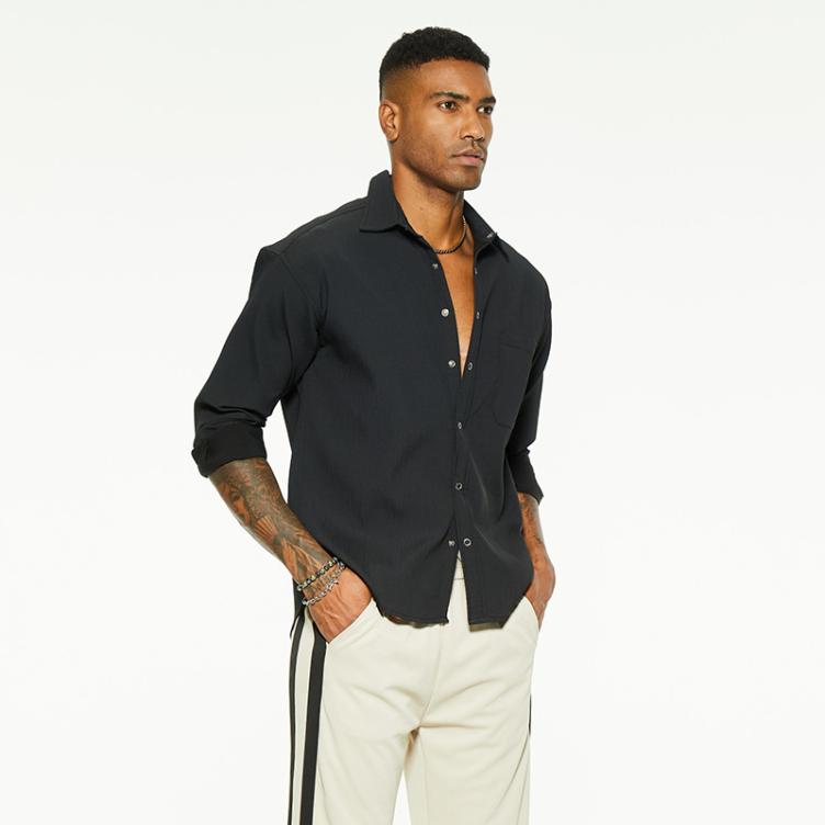 New long-sleeved lapel single color shirts